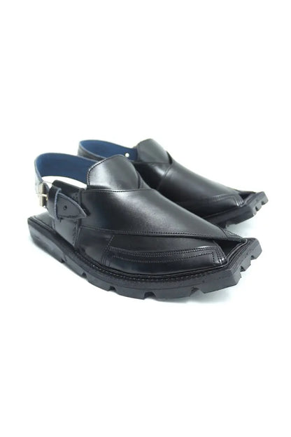 Peshawari Chappal Double Sole - Shine Black