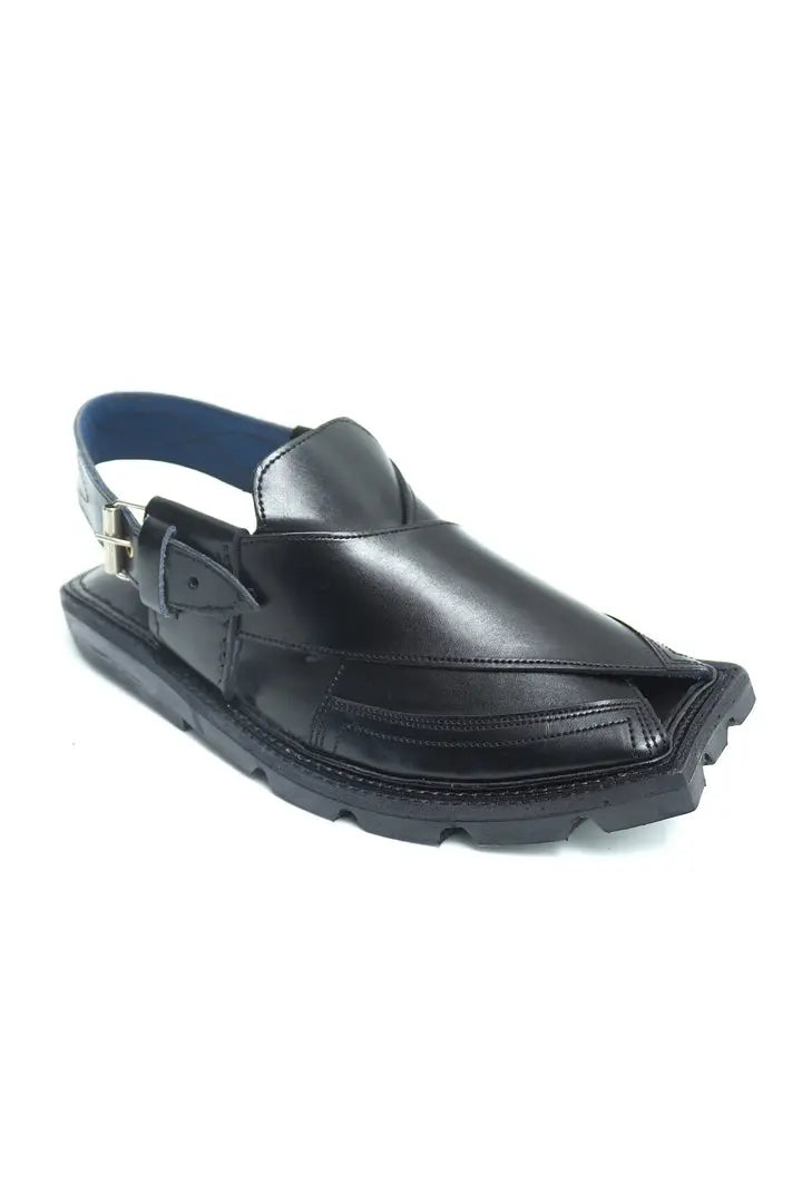 Peshawari Chappal Double Sole - Shine Black