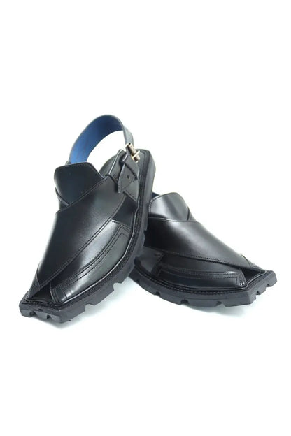 Peshawari Chappal Double Sole - Shine Black