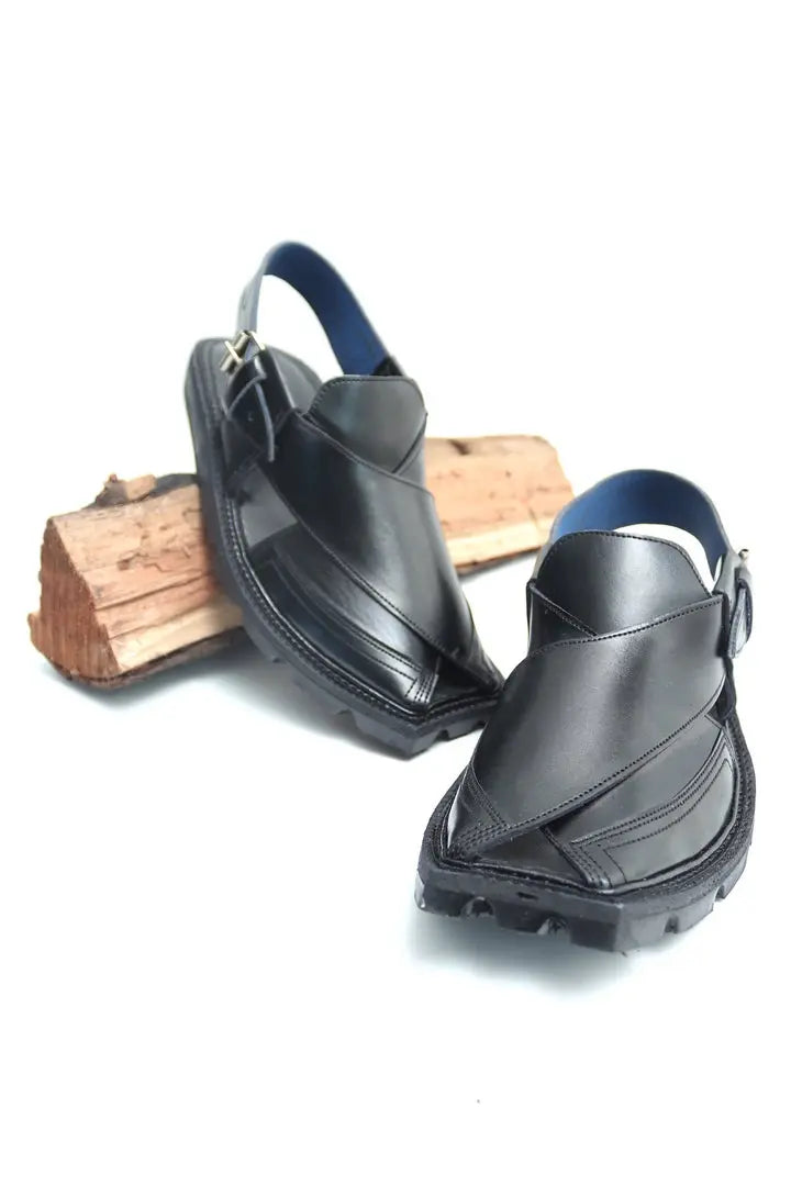 Peshawari Chappal Double Sole - Shine Black