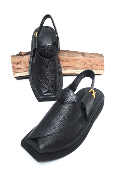 Kaptaan Chappal - Black Pebbled